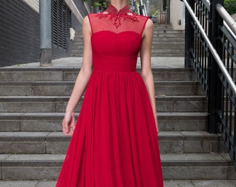 Vestido de noiva chinês vermelho | Qipao de casamento chinês | Cheongsam de noiva chinês | Cerimônia do chá chinês | Última peça