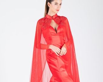 Sample Sale Red Strapless Low V Satin Gown | Simple Evening Gown | Cocktail Dress | Red Wedding Dress | Custom Made Evening Dress