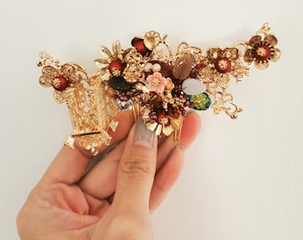 Chinese Hair Comb| Bridal Hair Piece | Chinese Bride | Chinese Tea Ceremony | Chinese Wedding Gold Hair Ornament