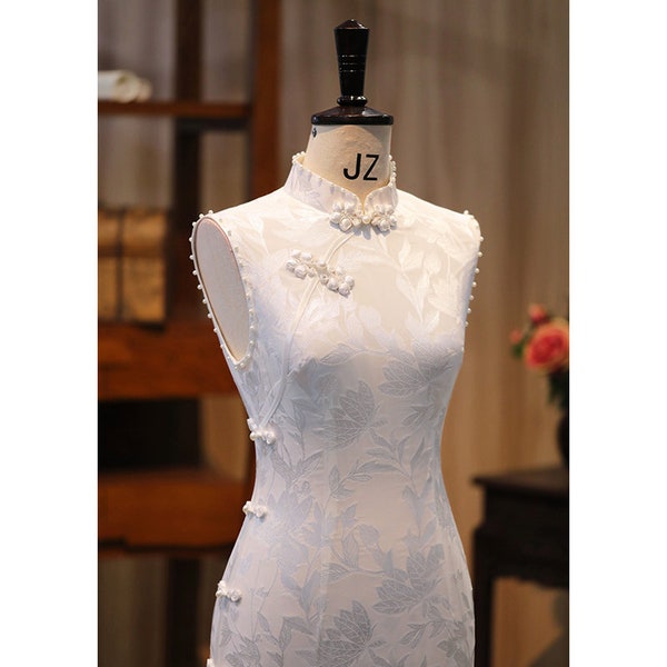 100% Silk Bridal Qipao | Modern Chinese Bridal Dress | Chinese Bride |  Pattern Silk  | Tea Ceremony