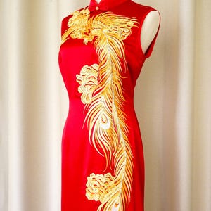 Sleeveless Qipao w Phoenix | Modern Bridal Cheongsam | Red Embroidered Qipao | Chinese Tea Ceremony