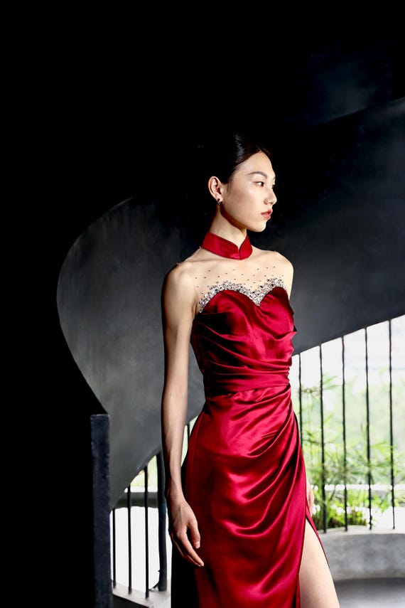 red satin chinese dress Naomi Bespoke Dress