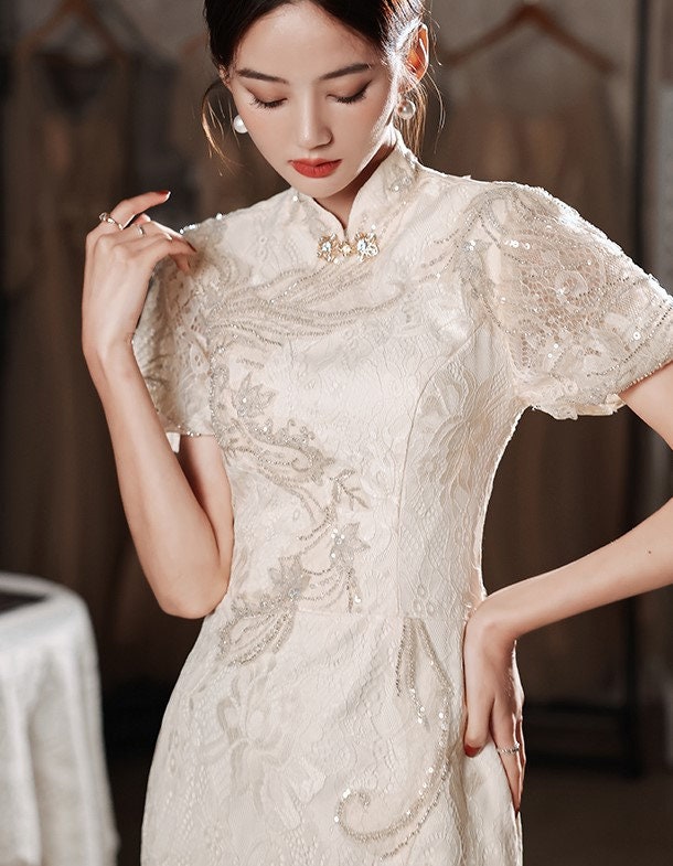 Modern Chinese Wedding Dress White Cheongsam Qipao Chinese - Etsy