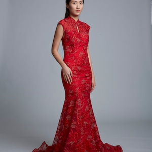 Modern Cheongsam Bridal Qipao | Chinese Bridal Outfit | Open Back Mermaid Qipao Cheongsam