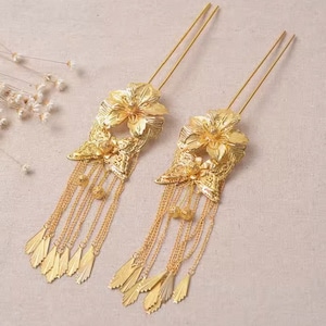 Rotgold chinesische Hochzeit Brauthaarschmuck | Chinesische Hochzeit Haarnadel | Chinesische Braut Haarspange | Orientalische Braut Ohrringe