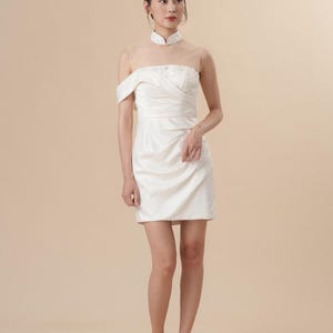 Sleeveless Embellished Mini Qipao w Overskirt | Bridal Qipao Cheongsam | Chinese Wedding | Satin