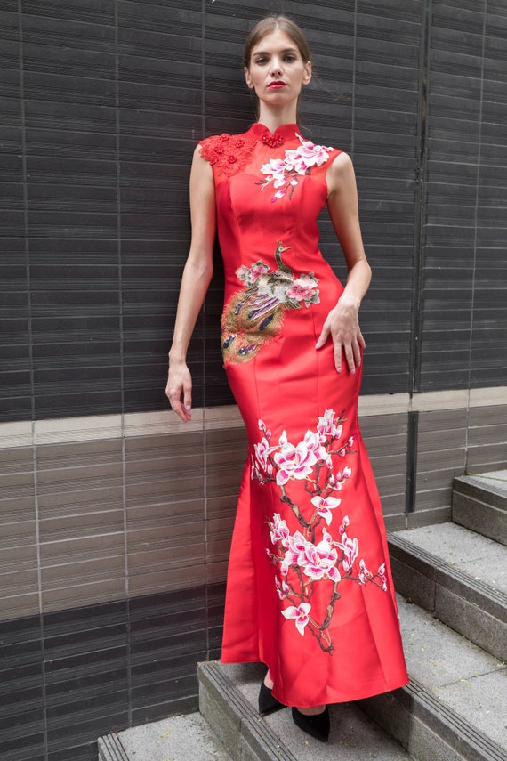 Red Chinese Wedding Dress Modern Cheongsam Modern Qipao