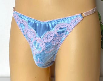 Tanga de satén y encaje para hombre: Lencería para femboys y sissy, tallas grandes