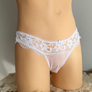 Cross dressing See Through Lace Thongs and Bikini  Sissy ultra soft mesh lace lingerie set bottom. White lace panties for men Plus size