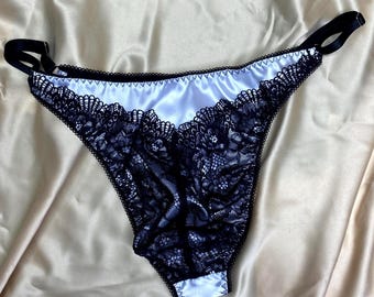 Tanga de encaje satinado para hombre: lencería sissy femboy, ropa interior sissy de satén tallas grandes