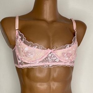 Adult Sissy PINK Gingham & Lace Bra for Men Cross Dresser Will Fit Cups  From AA to B Training Bra 