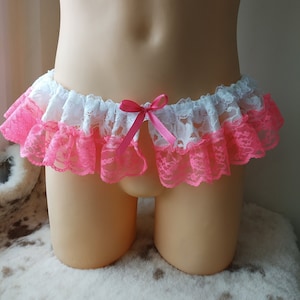 Men&#39;s Lace Skirt, Pink  lace micro mini skirt half slip lingerie sissy kawaii, Ruffle Mini Skirt Unisex, Sissy Lingerie,Sissy Boys Plus Size