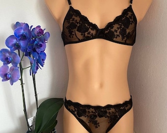 Transparent lace underwear for men, sissy lingerie See Through a Bra and see-through Panties Thong, Underwear sets Plus Size