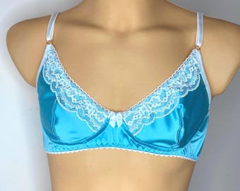 Sissy Bra AA Cup, flat chest bra,  Silky Satin Underwire Bra for Men Plus Size, crossdresser bras