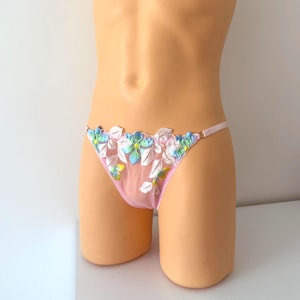 Sissy transparent panties Pink for Men Cross dressing see through lace thongs and bikini panties in lace  Mesh lace men&#39;s lingerie Plus size