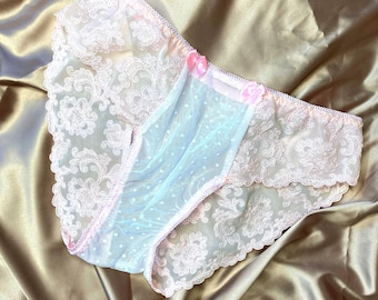 Sissy Kleidung für Männer, Sissy Höschen, Durchsichtiger Spitzenbikini, Crossdressing Höschen, Transparenter Spitzenbikini in Übergröße Herrenwäsche Sissy