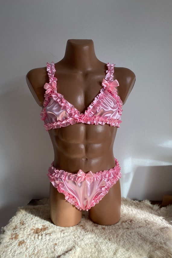 Adult Sissy Pink Training Bra for Men Crossdresser Cosplay, Satin Bra and  Panties for Transgender Men, Men's Underwear With Ruffles -  UK
