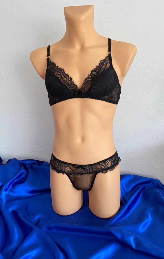 Crossdressers Unterwäsche Set, Sissy Push Up BH für Männer M2F, Herren  Unterwäsche aus Spitze, Großer Schwarzer BH - .de