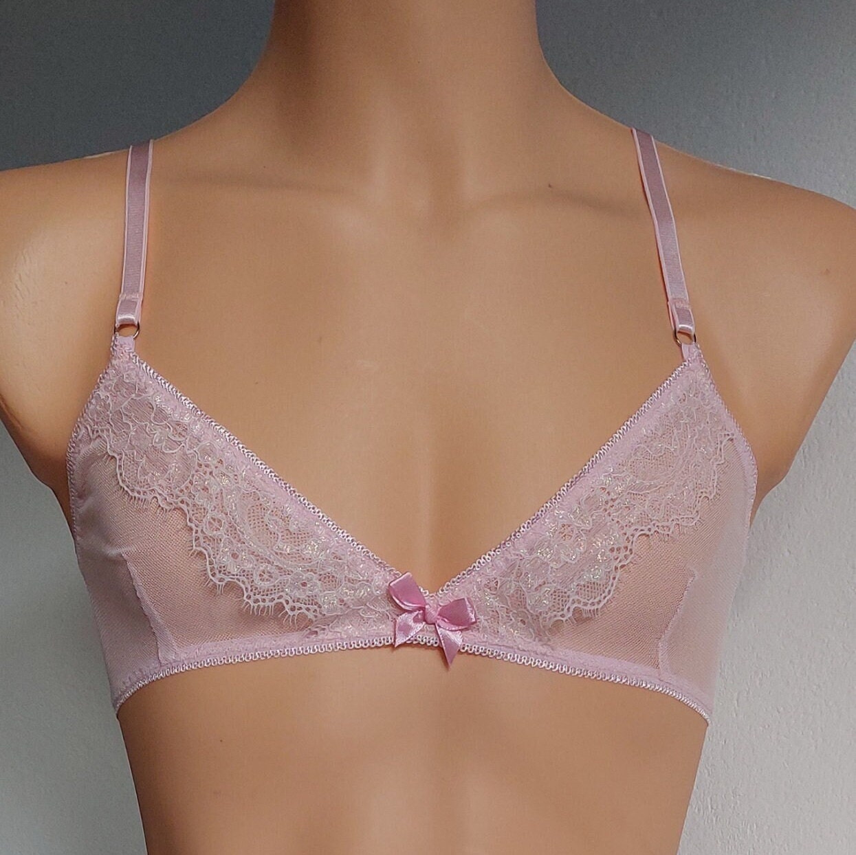 M2F Crossdressers lingerie set bra, Transparent pink Bra and Transparent Panties Plus size, lingerie garter belt set Underwear for Men