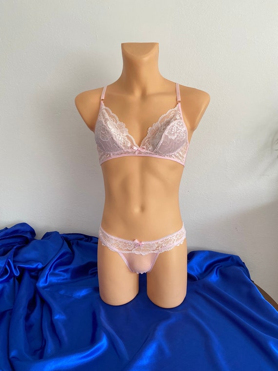 XDress Pink Lace Sissy Bra for Men (Small) at  Men's