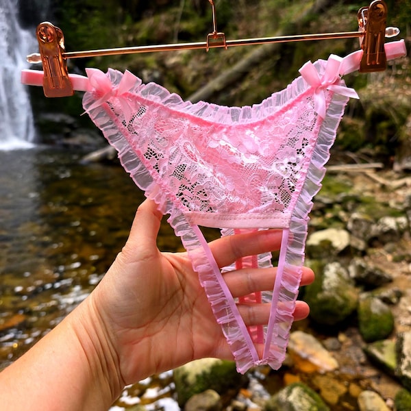 Mens sissy panties crotchless, Open Lace Sissy Panties, Pink sissy panties Plus Size