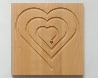 Wooden Montessori maze, wooden spiral - heart