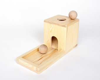 Wooden Montessori Object Permanence Box With Tray for Toddler, only natural wood, no plywood, Ball Track, Educational product, Ball Drop Box
