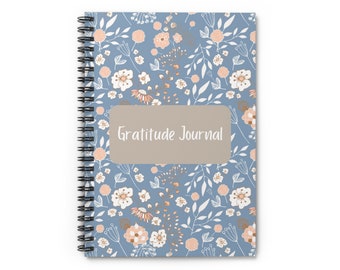 Blue Floral Gratitude Journal and Notebook - Spiral Bound - Lined - To-do list, Notes, Goals