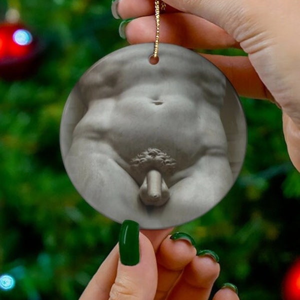 Bid David Michelangelo Christmas Tree Ornament, 4 Shapes available, Art funny gift comedy anniversary