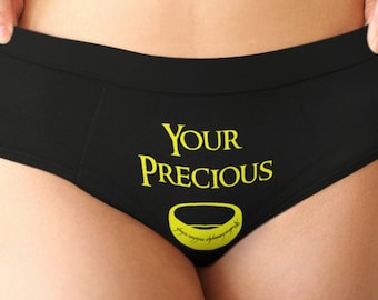 Precious with Ring on front One Booty Rule them All on back panties boyshort | womens underwear black gold Fantasy geek fairy tale gift