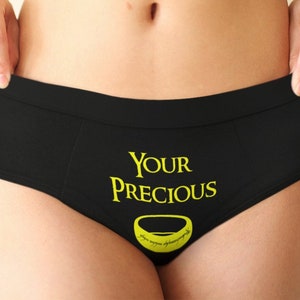 Kostbaar met ring aan de voorkant One Booty Rule them All op de achterkant boyshort slip | damesondergoed zwart goud Fantasy geek-sprookje cadeau