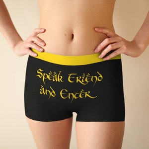 Speak Friend Enter Boyshort with Ring panties | womens underwear cute black & gold Fantasy geek geekery fairy tale storybook  gift bride
