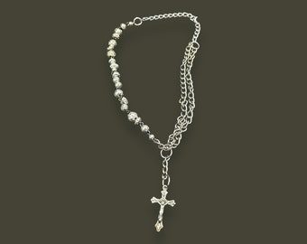 Crucifix silver electroplated lava stone choker| handmade jewelry