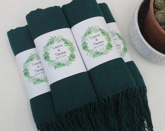 Forest Green Pashmina Shawl, Bridesmaid Shawl, Personalized Wedding Favors for Guests, Pashminas in Bulk, Bridal Shower Favor, Wedding Shawl