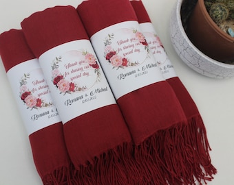 Pashmina Shawl Wedding Burgundy Shawl Personalized Bridesmaid Gifts Bridal Shower Favors Bridesmaid Shawl Bulk Wedding Favors for Guests