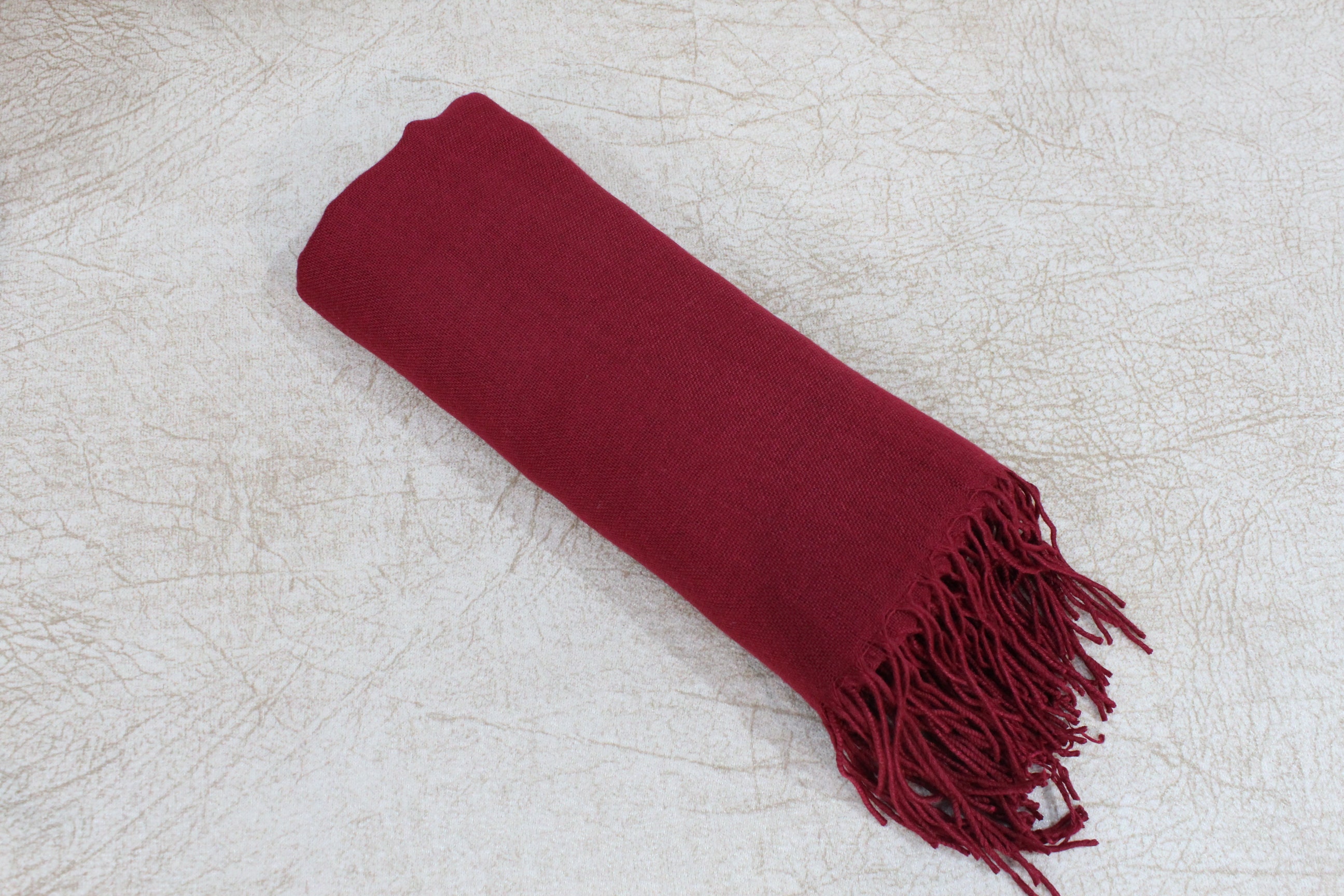Pashmina Shawl - Burgundy & Natural Gingham main image 1