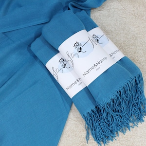Pashmina Shawl Wedding Blue Shawl Personalized Bridesmaid Gifts Bridal Shower Favors Bridesmaid Shawl Bulk Wedding Favors for Guests