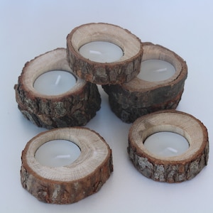 Wood Tealight Candle Holder, Wedding Favors for Guests in Bulk, Rustic Candle Holder, Christmas Candle, Wood Slices, Winter Wedding Candles