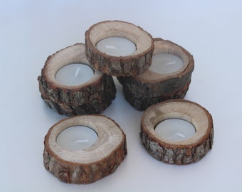 Wood Tealight Candle Holder, Wedding Favors for Guests in Bulk, Rustic Candle Holder, Christmas Candle, Wood Slices, Winter Wedding Candles