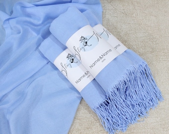 Baby Blue Pashmina Shawl, Bridesmaid Shawl, Personalized Wedding Favors for Guests, Bridal Shower Favors, Pashmina Shawl Wedding, Bulk Shawl