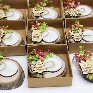 Weihnachten personalisierte Geschenke Kerze Favor, Weihnachten Kerzenhalter aus Holz, Happy Holiday Favors, Floral Candle Favors, Frohe Weihnachten Tag