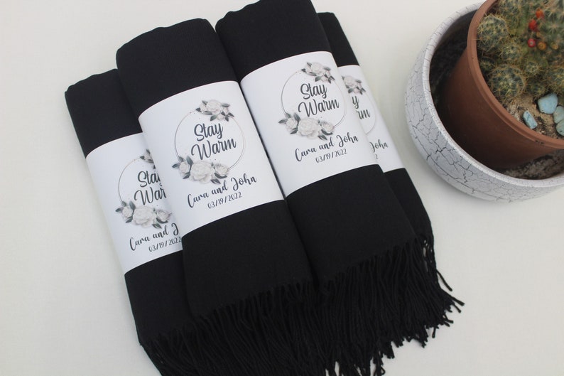 Black Pashmina Shawl Wedding Favors for Guests Pashminas in Bulk Bridal Shower Favors Shawls for Wedding Personalized Party Favors Bulk image 1