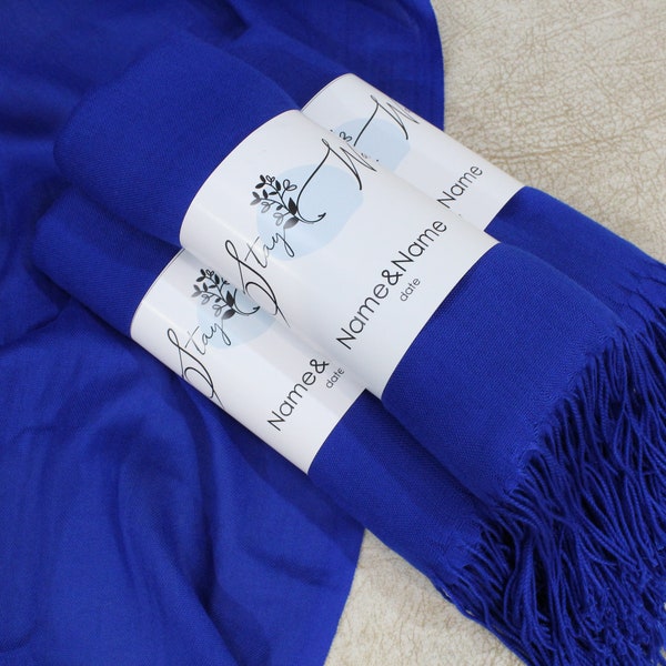 Royal Blue Pashmina Shawl, Bridesmaid Shawl, Personalized Wedding Scarf, Wedding Favor for Guests, Pashminas in Bulk, Bridal Shower Favors