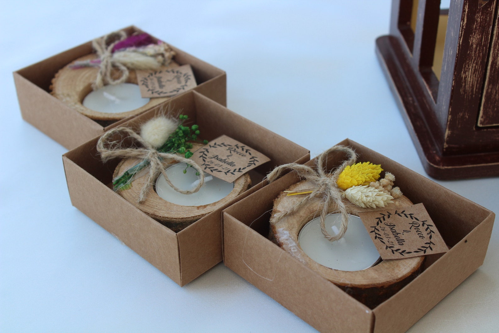 50 PCS Personalized Wedding Favors for Guests, Wooden Tealight Candle ...