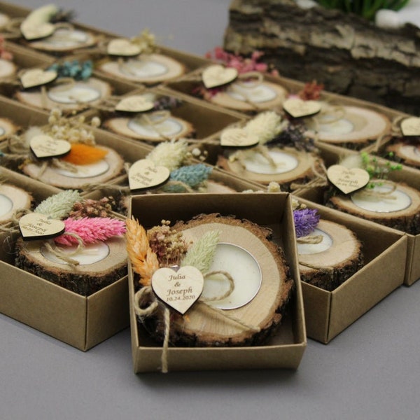 Personalisierter Teelichthalter aus Holz, Hochzeitsgeschenke für Gäste in großen Mengen, rustikale Hochzeitsgeschenke, Brautpartybevorzugungen, Kerzen-Hochzeitsbevorzugungen