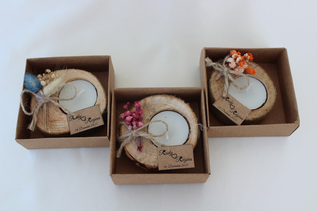 50 PCS Personalized Wedding Favors for Guests, Wooden Tealight Candle ...