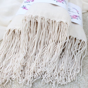 Cream Pashmina Scarf, Pashminas Wrap, Personalized Pashmina, Bridesmaid Gifts Day of Wedding, Wedding Shawl, Pashmina in Bulk, Bridal Favor image 6