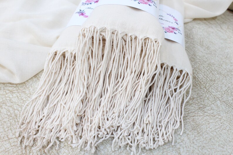 Cream Pashmina Scarf, Pashminas Wrap, Personalized Pashmina, Bridesmaid Gifts Day of Wedding, Wedding Shawl, Pashmina in Bulk, Bridal Favor image 6