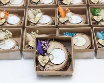 Personalized Candle Wedding Favors, Wedding Gifts for Guests in Bulk, Wooden Tealight Holder, Rustic Wedding, Bridal Shower Favors