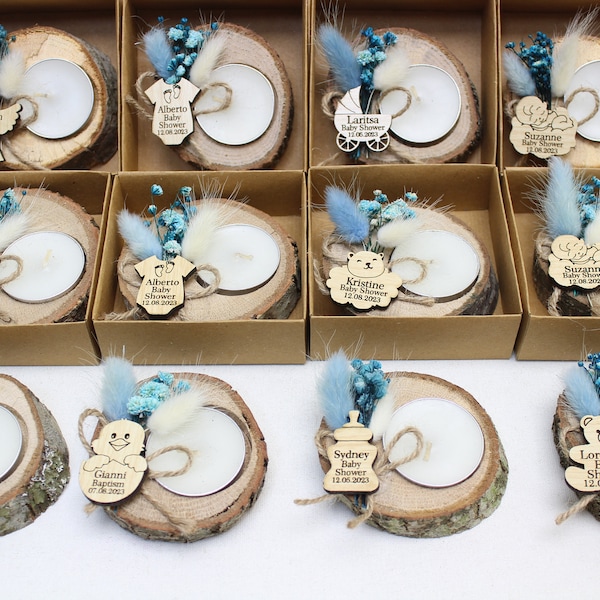 Handgefertigte Babypartykerzenbevorzugungen, Hochzeit, Gastgeschenke, rustikale Hochzeitsbevorzugungen, Einzigartige Gastgeschenke, Teelichthalter, Dankeschön Gastgeschenke, Partygeschenk